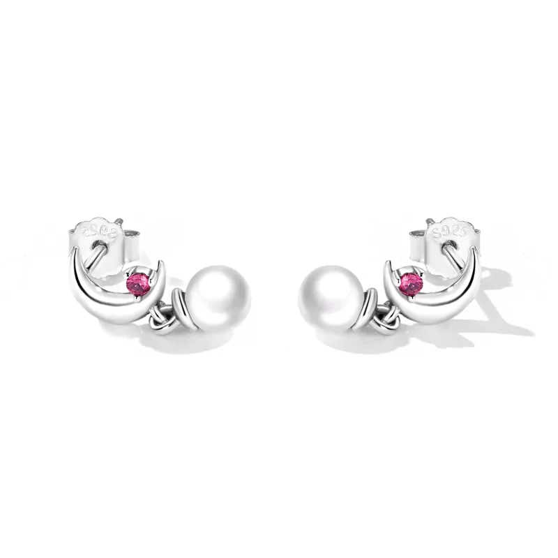 (imagen para) Pendientes colgantes con estilo de Pandora con luna de perlas - SCE1430 - Ver 4