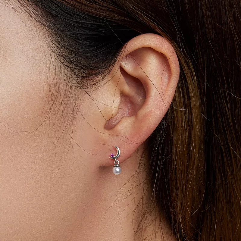 (imagen para) Pendientes colgantes con estilo de Pandora con luna de perlas - SCE1430 - Ver 5