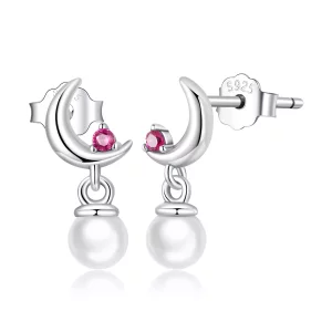 (imagen para) Pendientes colgantes con estilo de Pandora con luna de perlas - SCE1430