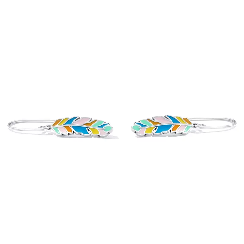 (imagen para) Pendientes colgantes con plumas de colores al estilo Pandora - SCE1398 - Ver 2