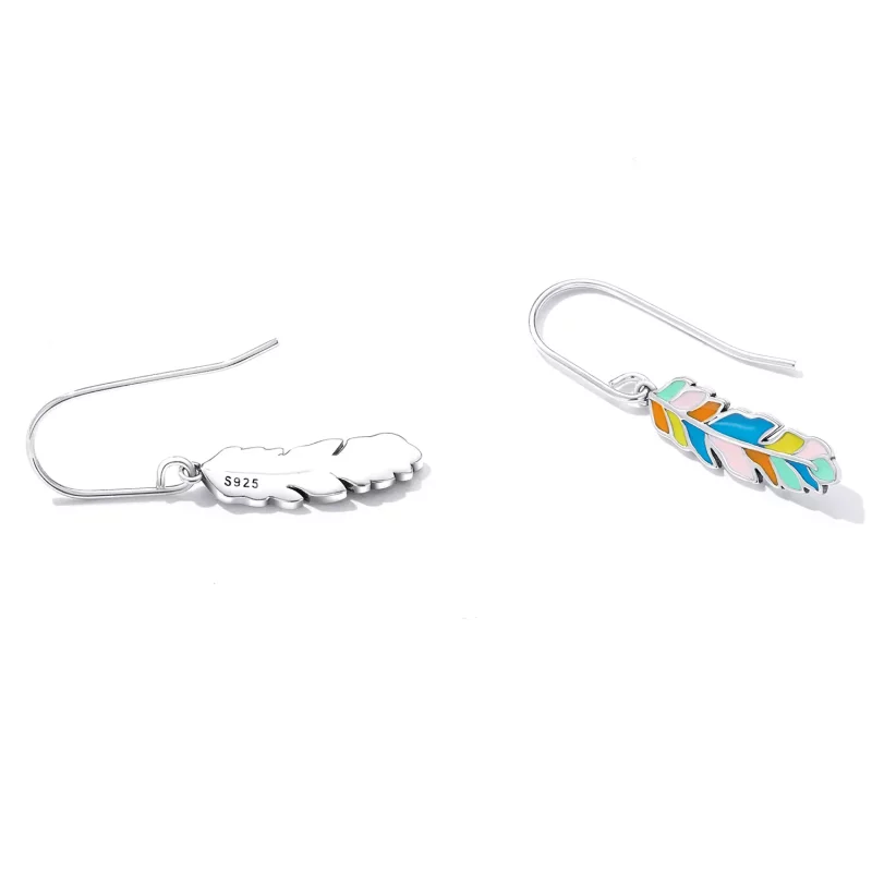 (imagen para) Pendientes colgantes con plumas de colores al estilo Pandora - SCE1398 - Ver 3