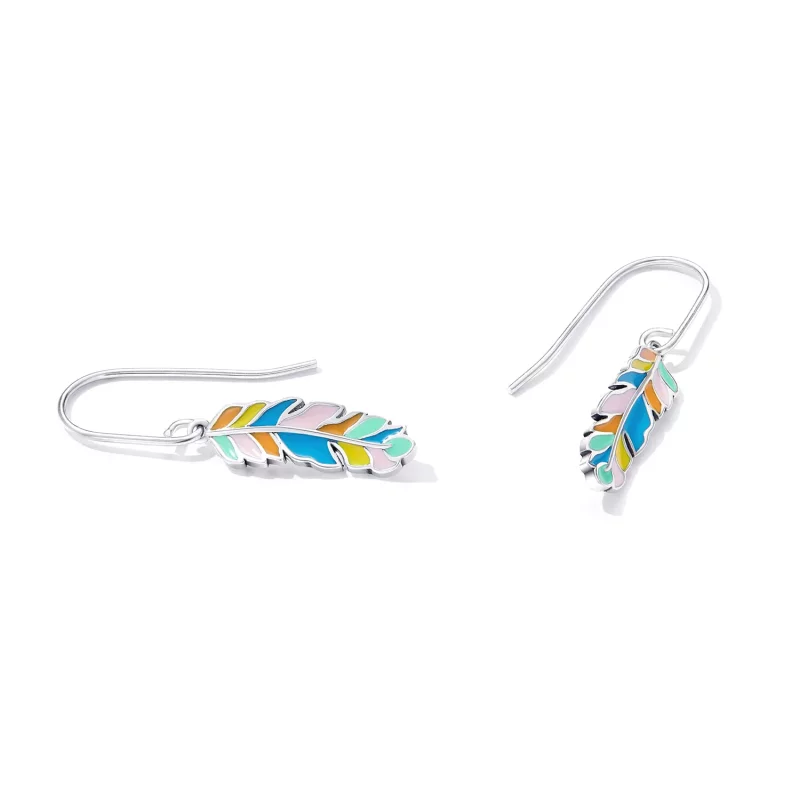 (imagen para) Pendientes colgantes con plumas de colores al estilo Pandora - SCE1398 - Ver 4