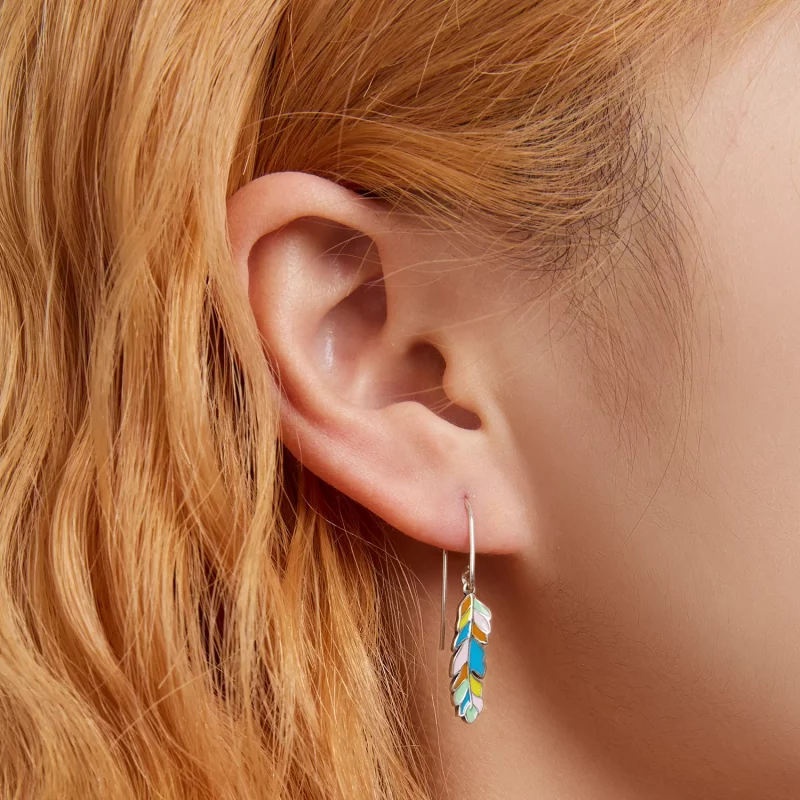 (imagen para) Pendientes colgantes con plumas de colores al estilo Pandora - SCE1398 - Ver 6