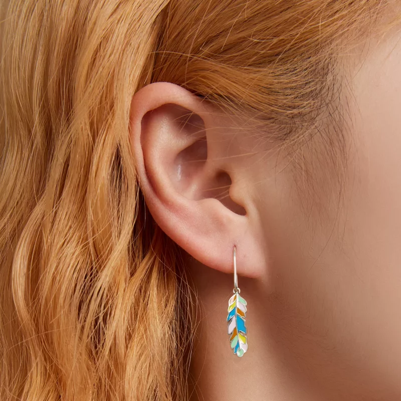 (imagen para) Pendientes colgantes con plumas de colores al estilo Pandora - SCE1398 - Ver 7