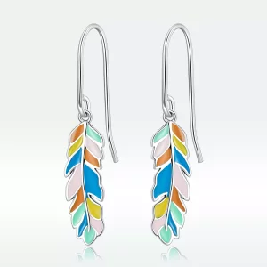 (imagen para) Pendientes colgantes con plumas de colores al estilo Pandora - SCE1398