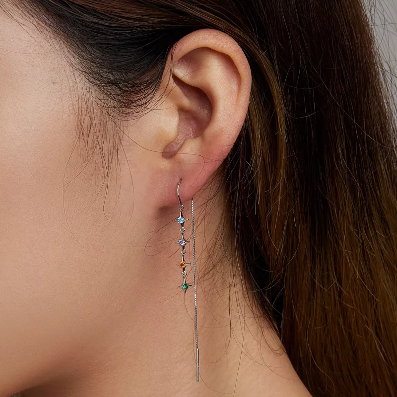 (imagen para) Pendientes colgantes de estilo Pandora con circonio estrellado - SCE1420 - Ver 7