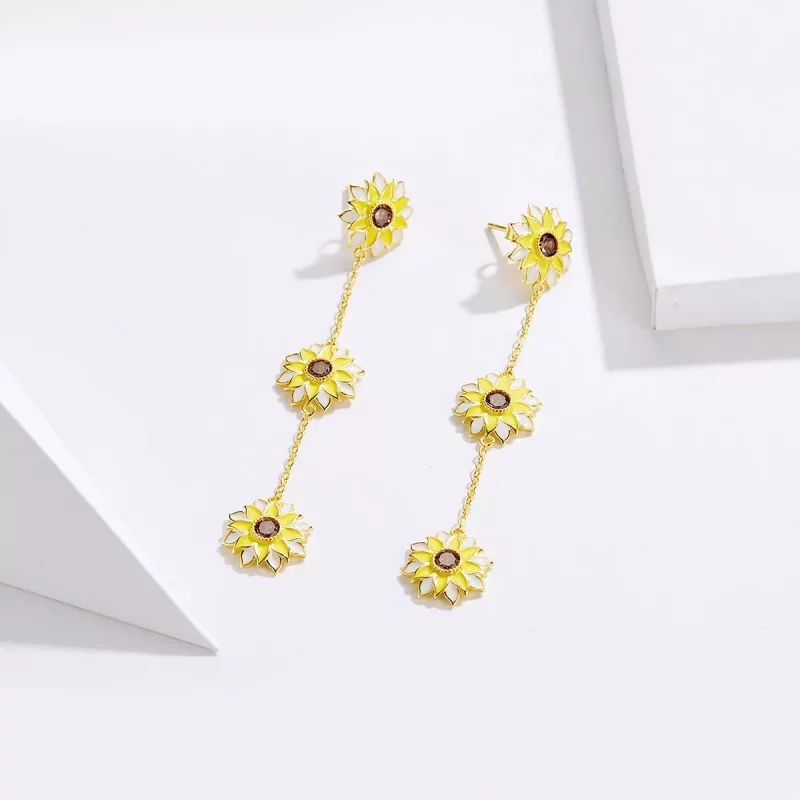(imagen para) Pendientes colgantes de estilo Pandora con diseño de girasol - BSE187 - Ver 2