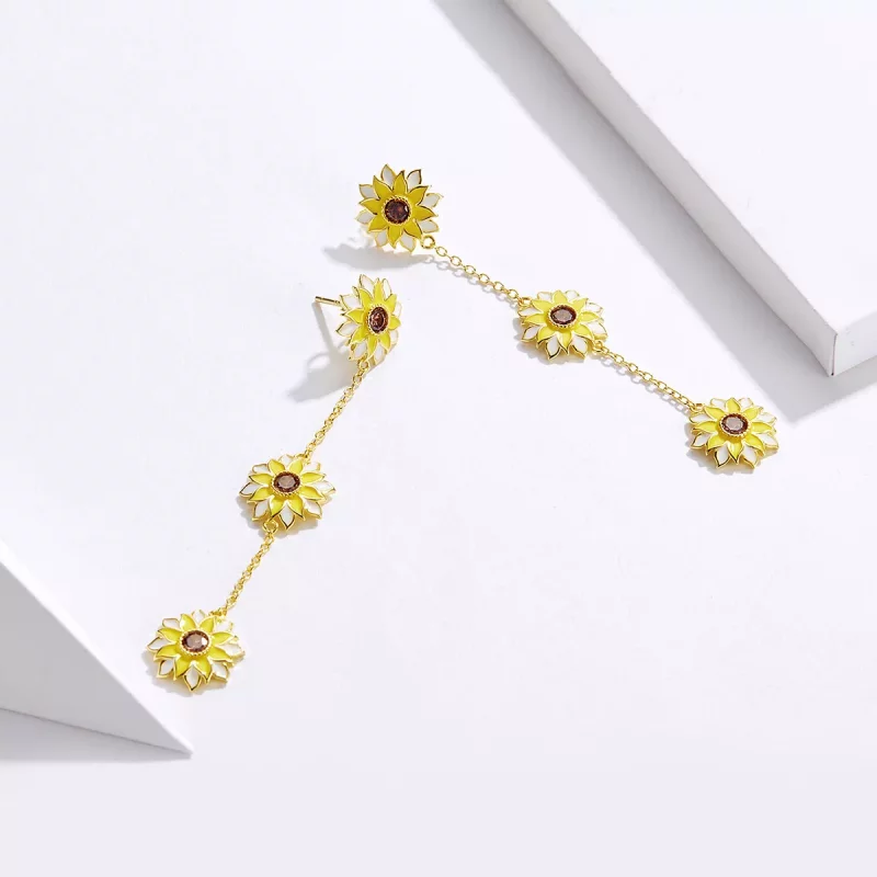 (imagen para) Pendientes colgantes de estilo Pandora con diseño de girasol - BSE187 - Ver 3