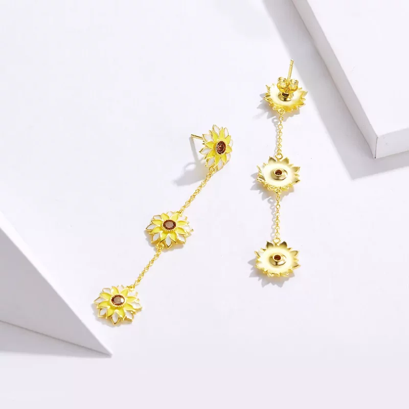 (imagen para) Pendientes colgantes de estilo Pandora con diseño de girasol - BSE187 - Ver 4