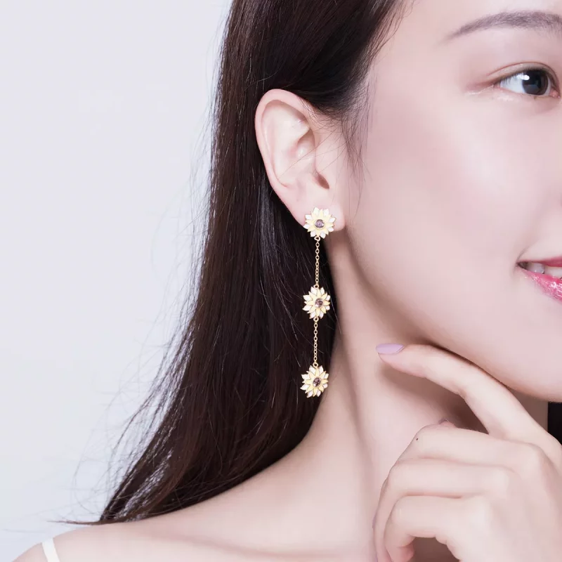 (imagen para) Pendientes colgantes de estilo Pandora con diseño de girasol - BSE187 - Ver 5