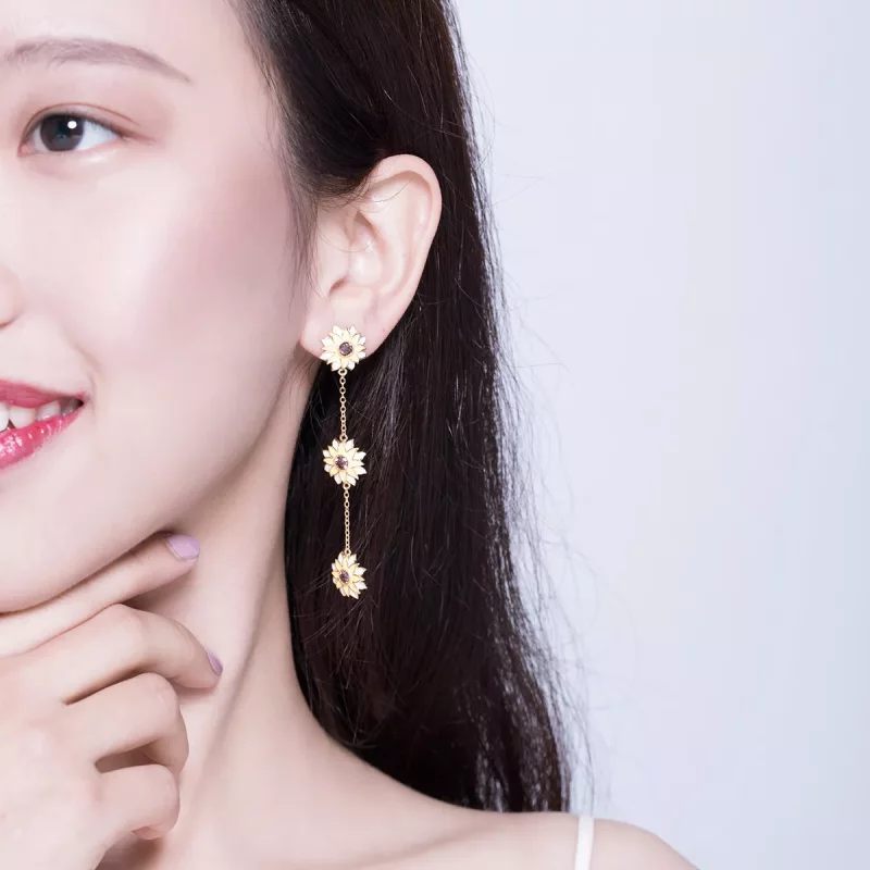 (imagen para) Pendientes colgantes de estilo Pandora con diseño de girasol - BSE187 - Ver 6