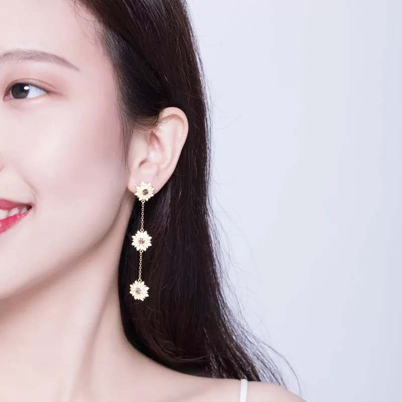 (imagen para) Pendientes colgantes de estilo Pandora con diseño de girasol - BSE187 - Ver 7