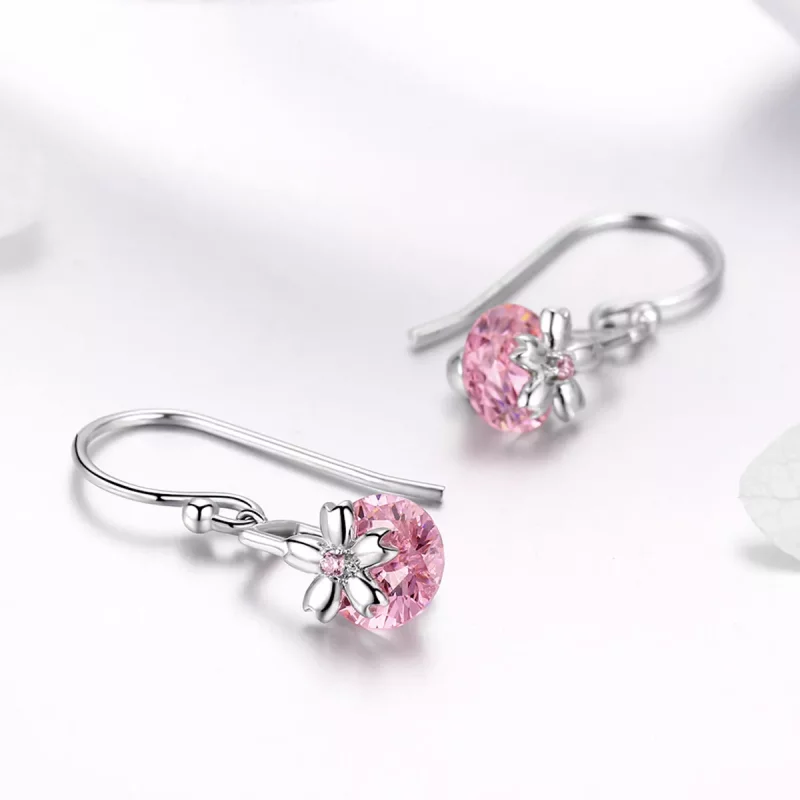 (imagen para) Pendientes colgantes de estilo Pandora con flores de cerezo - BSE039 - Ver 3