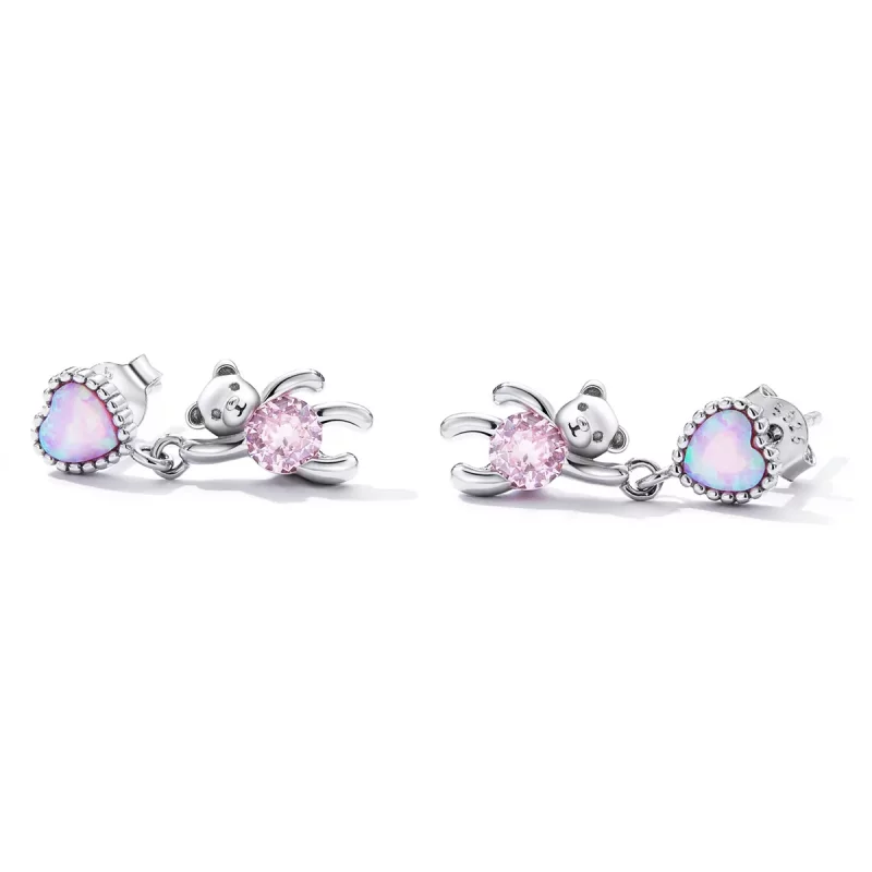(imagen para) Pendientes colgantes de estilo Pandora con osito de amor - SCE1384 - Ver 2