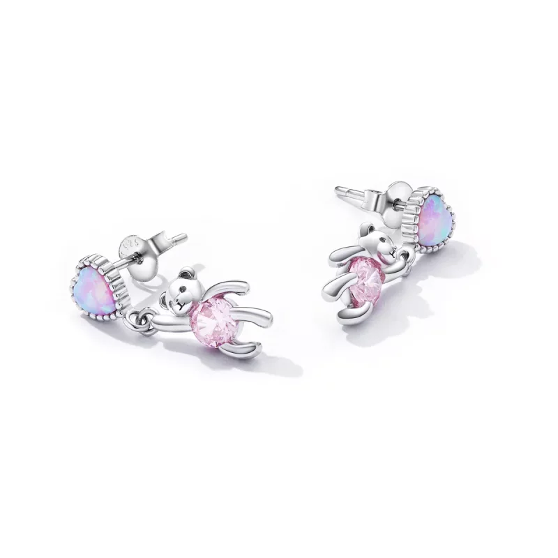 (imagen para) Pendientes colgantes de estilo Pandora con osito de amor - SCE1384 - Ver 3