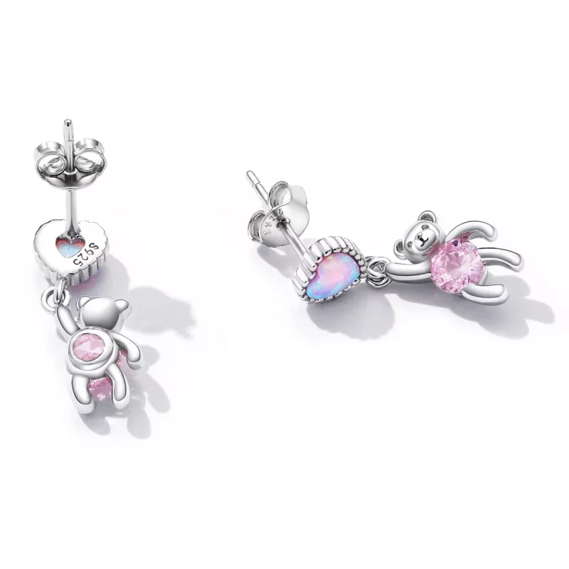 (imagen para) Pendientes colgantes de estilo Pandora con osito de amor - SCE1384 - Ver 4