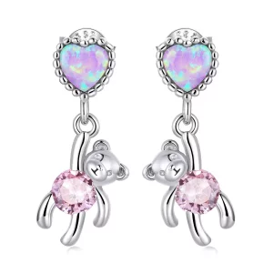 (imagen para) Pendientes colgantes de estilo Pandora con osito de amor - SCE1384