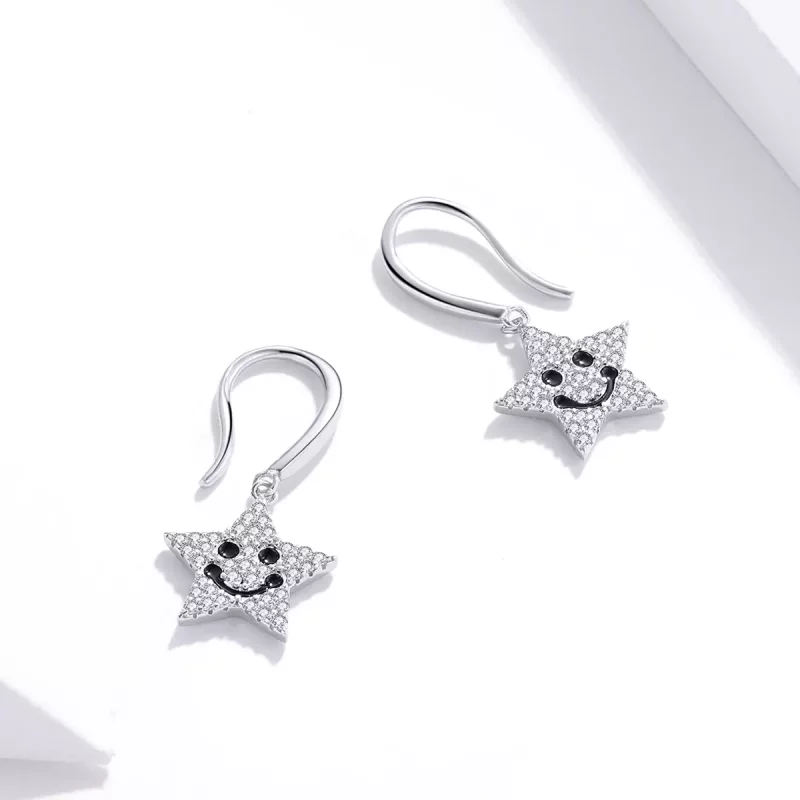 (imagen para) Pendientes colgantes de estilo Pandora con sonrisa y estrella - SCE946 - Ver 2