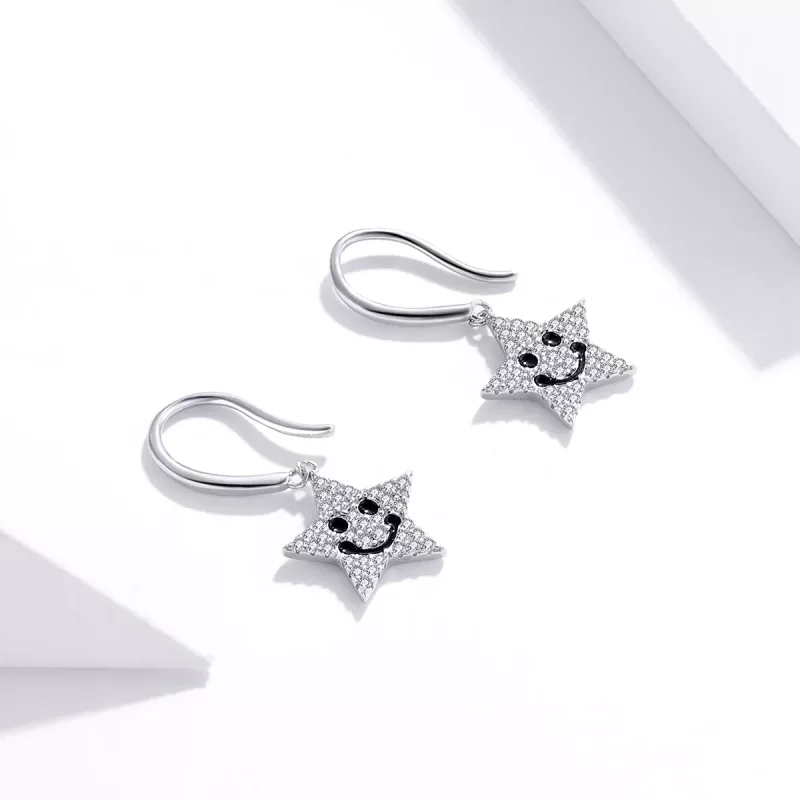 (imagen para) Pendientes colgantes de estilo Pandora con sonrisa y estrella - SCE946 - Ver 3