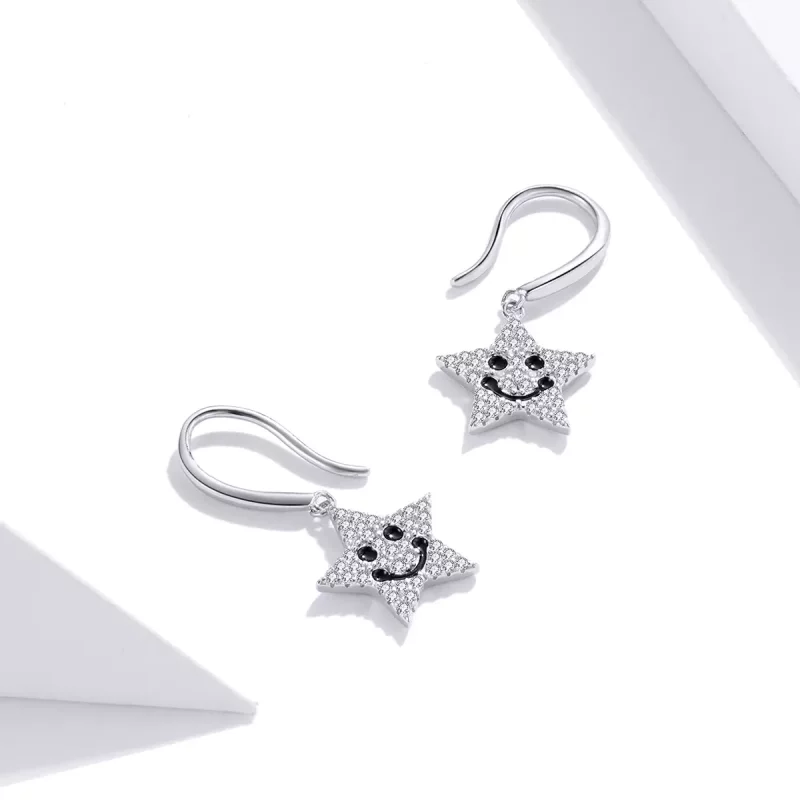 (imagen para) Pendientes colgantes de estilo Pandora con sonrisa y estrella - SCE946 - Ver 4