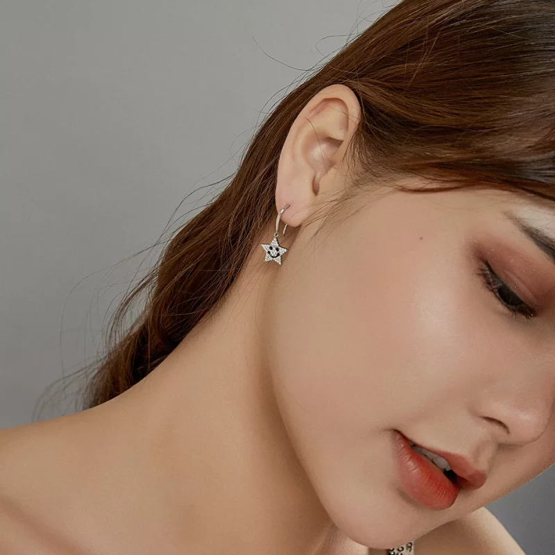 (imagen para) Pendientes colgantes de estilo Pandora con sonrisa y estrella - SCE946 - Ver 5