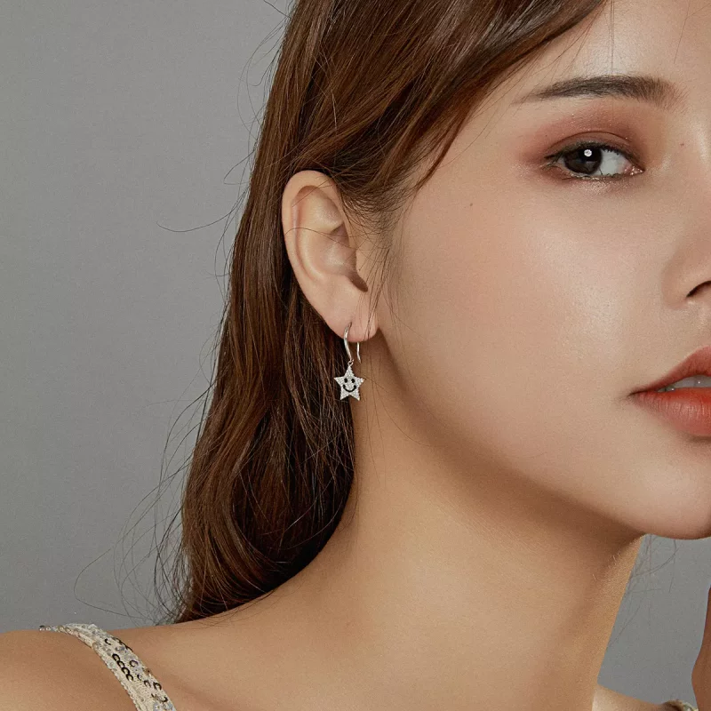 (imagen para) Pendientes colgantes de estilo Pandora con sonrisa y estrella - SCE946 - Ver 7