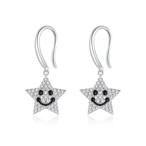 (imagen para) Pendientes colgantes de estilo Pandora con sonrisa y estrella - SCE946