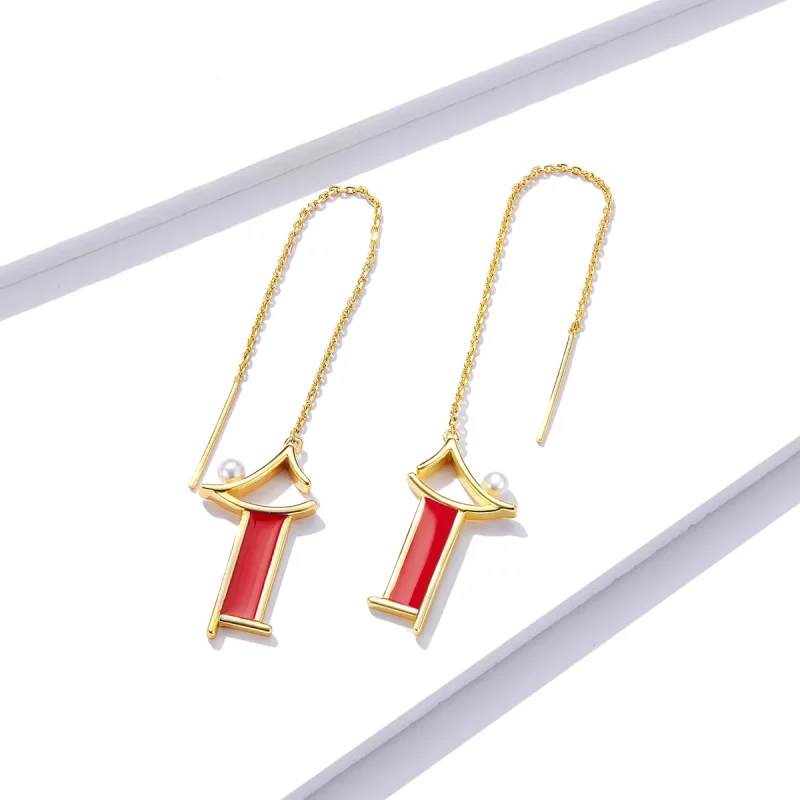 (imagen para) Pendientes colgantes de memoria estilo Pandora en color rojo - BSE340 - Ver 2