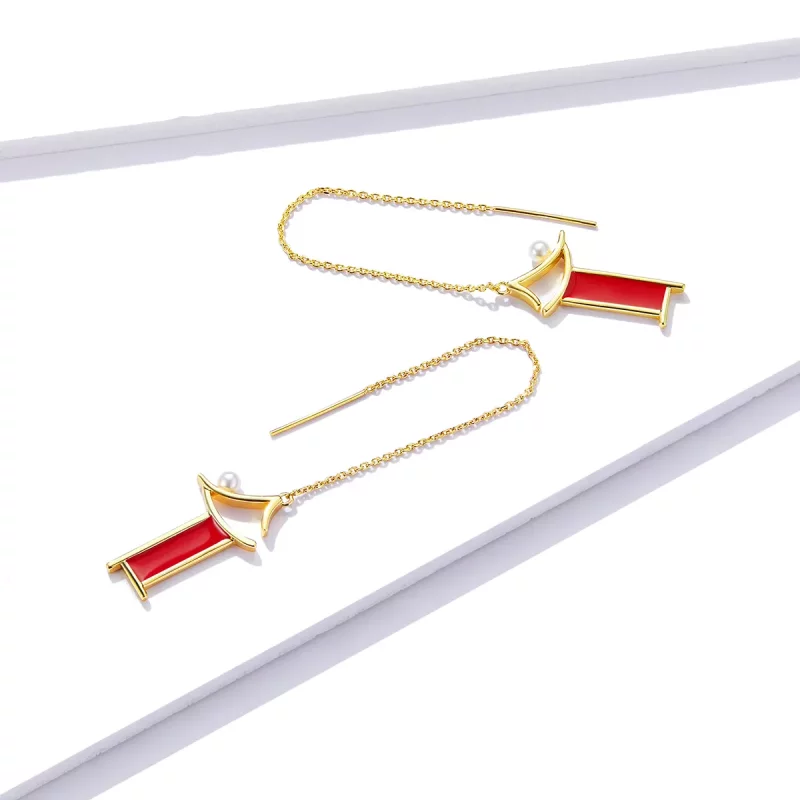 (imagen para) Pendientes colgantes de memoria estilo Pandora en color rojo - BSE340 - Ver 3