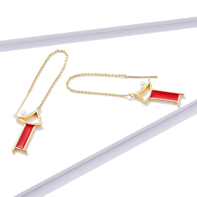 (imagen para) Pendientes colgantes de memoria estilo Pandora en color rojo - BSE340 - Ver 4