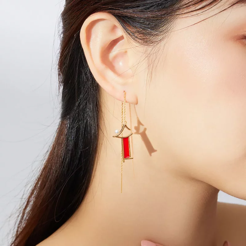 (imagen para) Pendientes colgantes de memoria estilo Pandora en color rojo - BSE340 - Ver 5