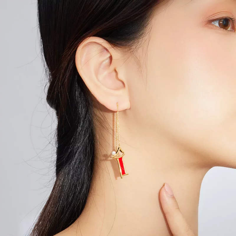 (imagen para) Pendientes colgantes de memoria estilo Pandora en color rojo - BSE340 - Ver 6