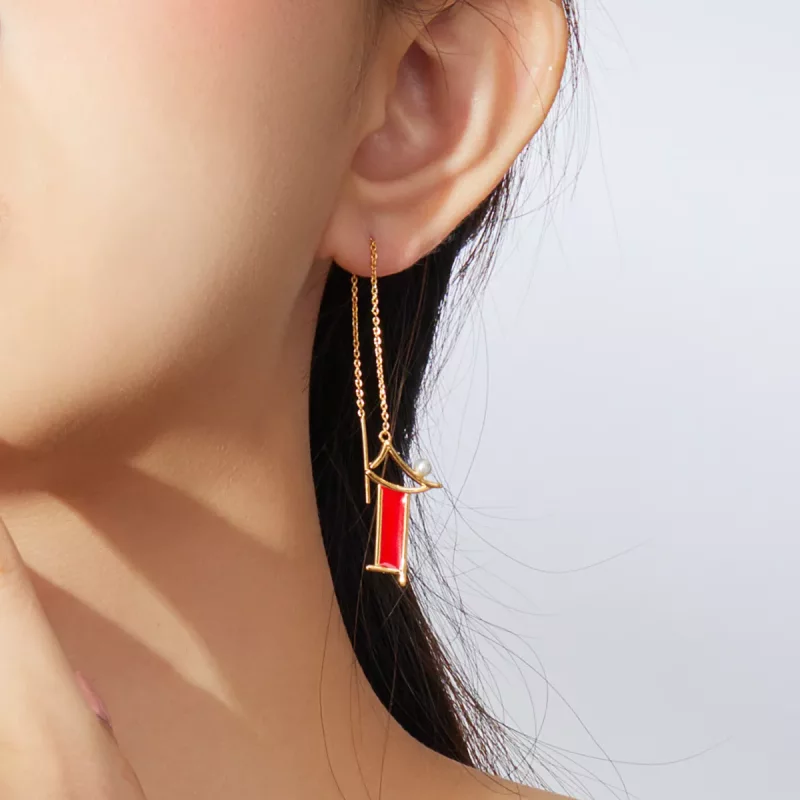 (imagen para) Pendientes colgantes de memoria estilo Pandora en color rojo - BSE340 - Ver 7