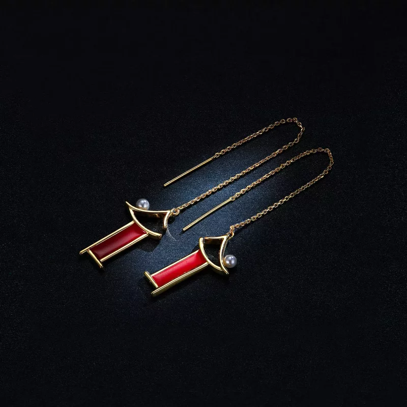 (imagen para) Pendientes colgantes de memoria estilo Pandora en color rojo - BSE340 - Ver 8