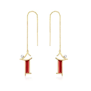 (imagen para) Pendientes colgantes de memoria estilo Pandora en color rojo - BSE340