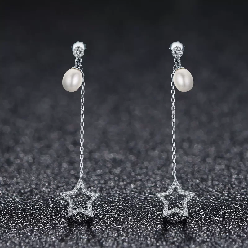 (imagen para) Pendientes colgantes estilo Pandora con brillantes estrellas - VSE127 - Ver 2