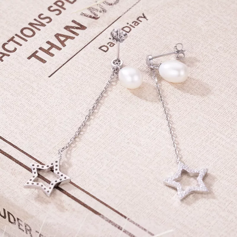 (imagen para) Pendientes colgantes estilo Pandora con brillantes estrellas - VSE127 - Ver 4