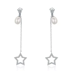 (imagen para) Pendientes colgantes estilo Pandora con brillantes estrellas - VSE127