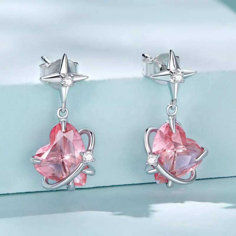 (imagen para) Pendientes colgantes estilo Pandora con diseño de planeta para niñas - SCE1502 - Ver 2