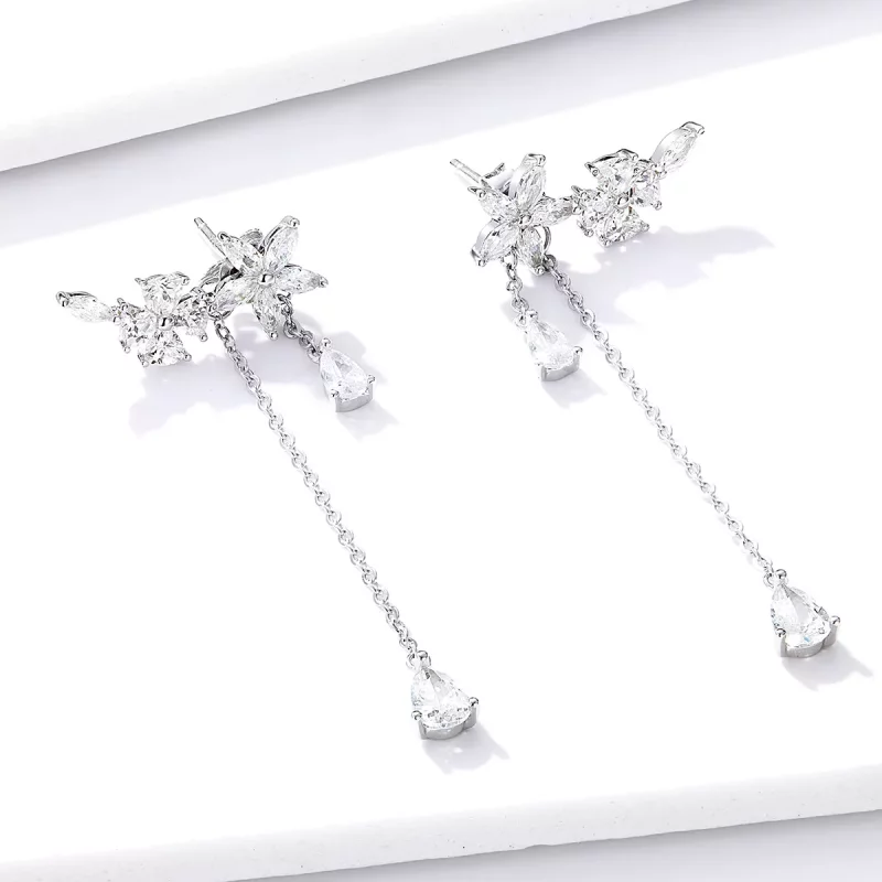 (imagen para) Pendientes colgantes estilo Pandora con flores de amor - BSE288 - Ver 2