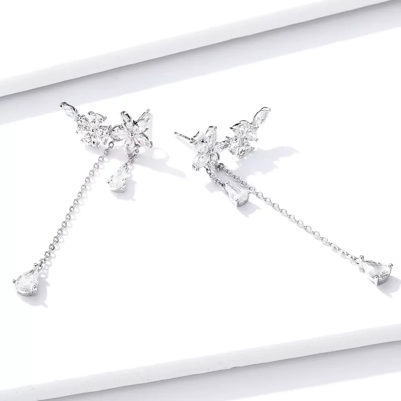 (imagen para) Pendientes colgantes estilo Pandora con flores de amor - BSE288 - Ver 4