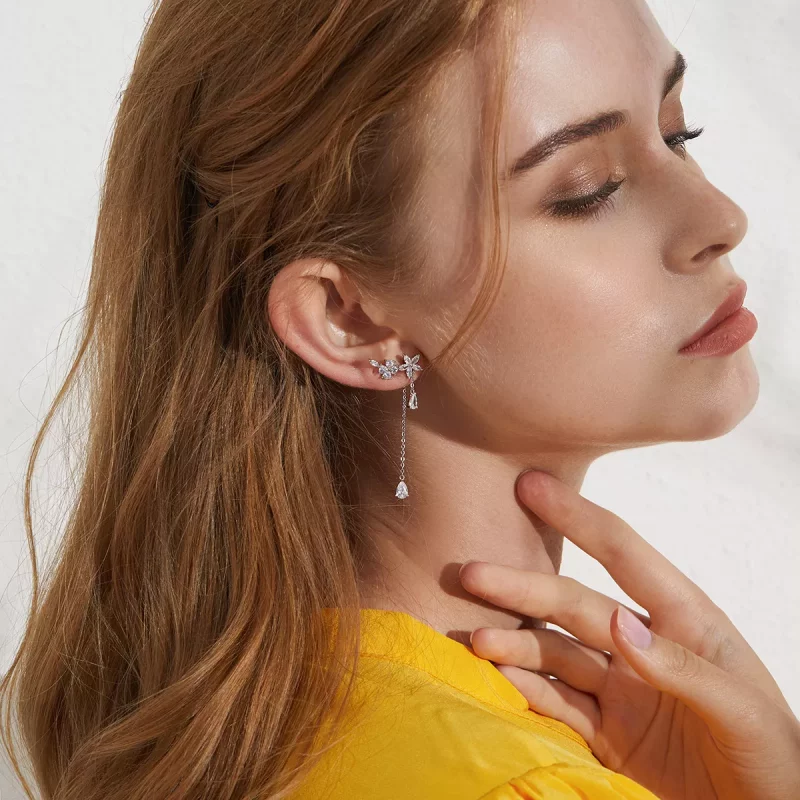 (imagen para) Pendientes colgantes estilo Pandora con flores de amor - BSE288 - Ver 8
