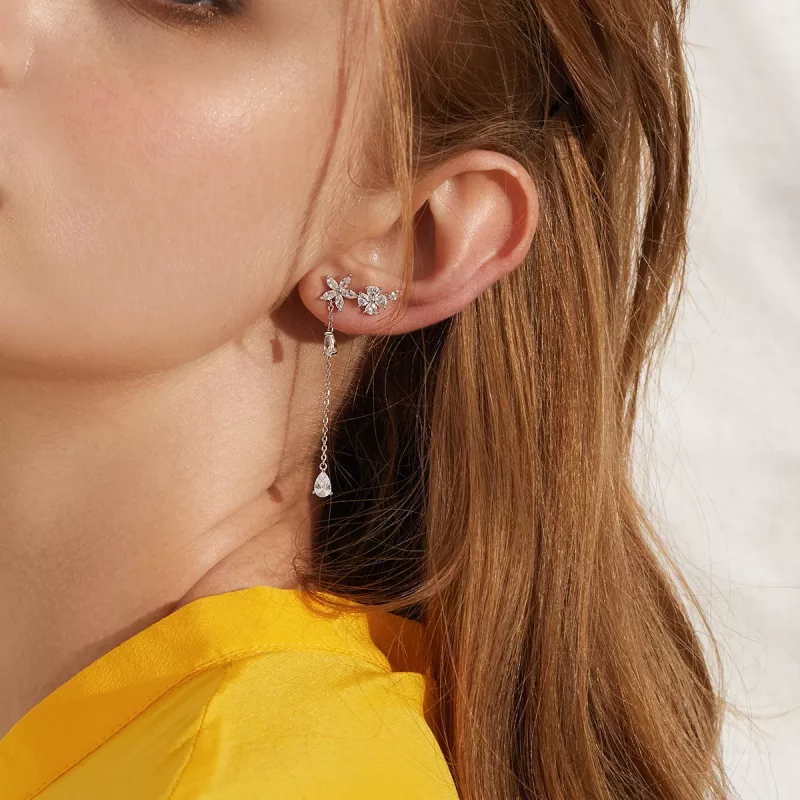 (imagen para) Pendientes colgantes estilo Pandora con flores de amor - BSE288 - Ver 9