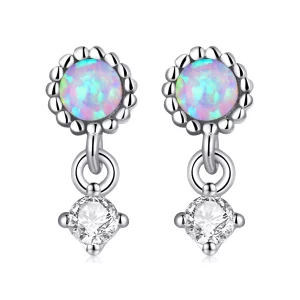 (imagen para) Pendientes colgantes estilo Pandora con opalos simples - SCE1382