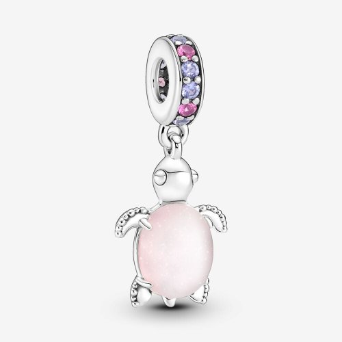 Charm colgante de tortuga marina rosa de cristal de Murano de Pandora - 798
