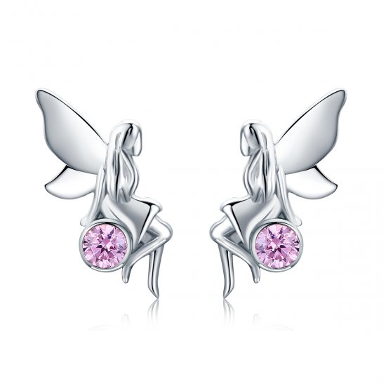 Pendientes de botón estilo Pandora de plata con hada de flores - SCE395 - Haga click en la imagen para cerrar