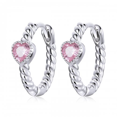 Aretes de aro de plata estilo Pandora con diseño de Amor Puro - SCE1081