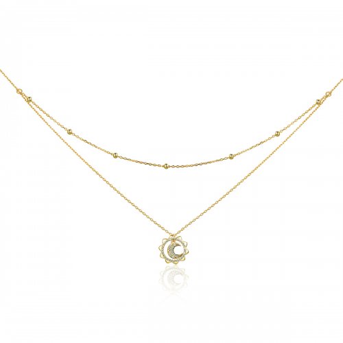 Collar de plata al estilo Pandora con diseño de sol y luna - SCN305 Collar de plata al estilo Pandora con diseño de sol y luna - SCN305