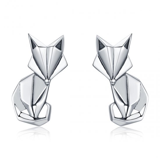 Pendientes de botón de plata estilo Pandora con diseño de zorro de origami - SCE526 - Haga click en la imagen para cerrar