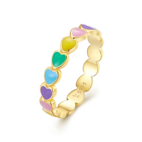 Anillo estilo Pandora con corazón arcoíris - SCR444-B